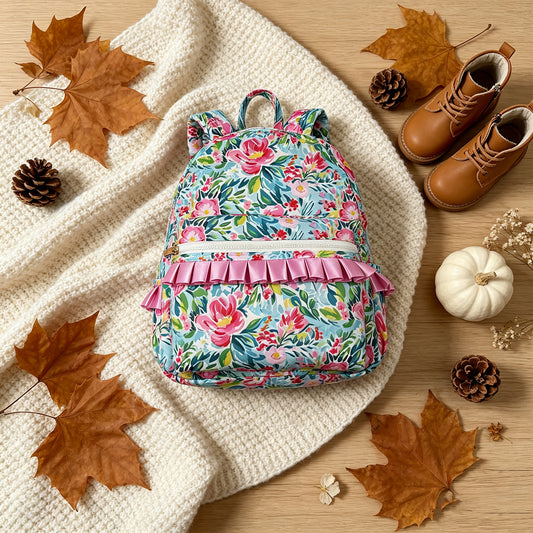 NEW RTS NO MOQ milk silk BA0176 NEW RTS NO MOQ Bags BA0176 Kids Girls Green Pink Flowers Print Backpack Back Bags
