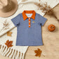 NEW RTS NO MOQ milk silk BT1892 Embroidery Pumpkins Baby Boys Hot Blue Checked Fall Button Polo Shirts Top
