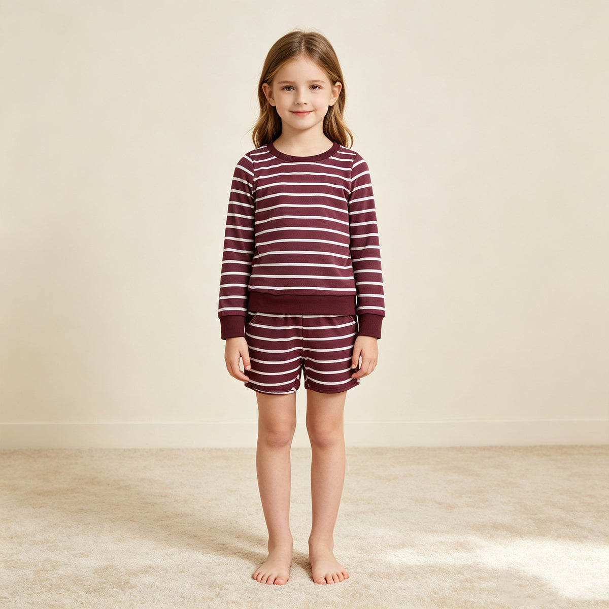 RTS NO MOQ yoga GLS0130 Baby Girls Maroon Long Sleeve Shirt Top Short Yoga Active Clothes Set