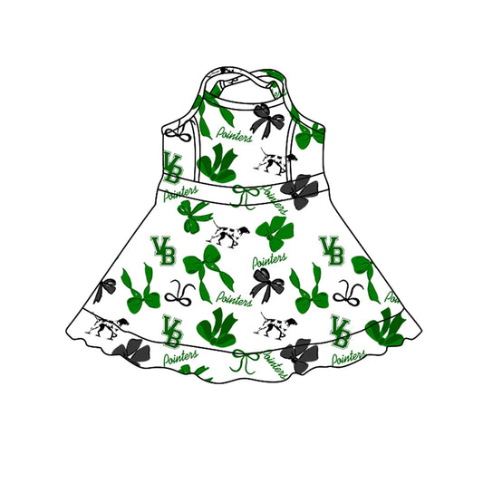 8.8Preorder (moq 5)Baby Girls Strap Bows Green pointers Shorts Ruffle Team Knee Length Dresses