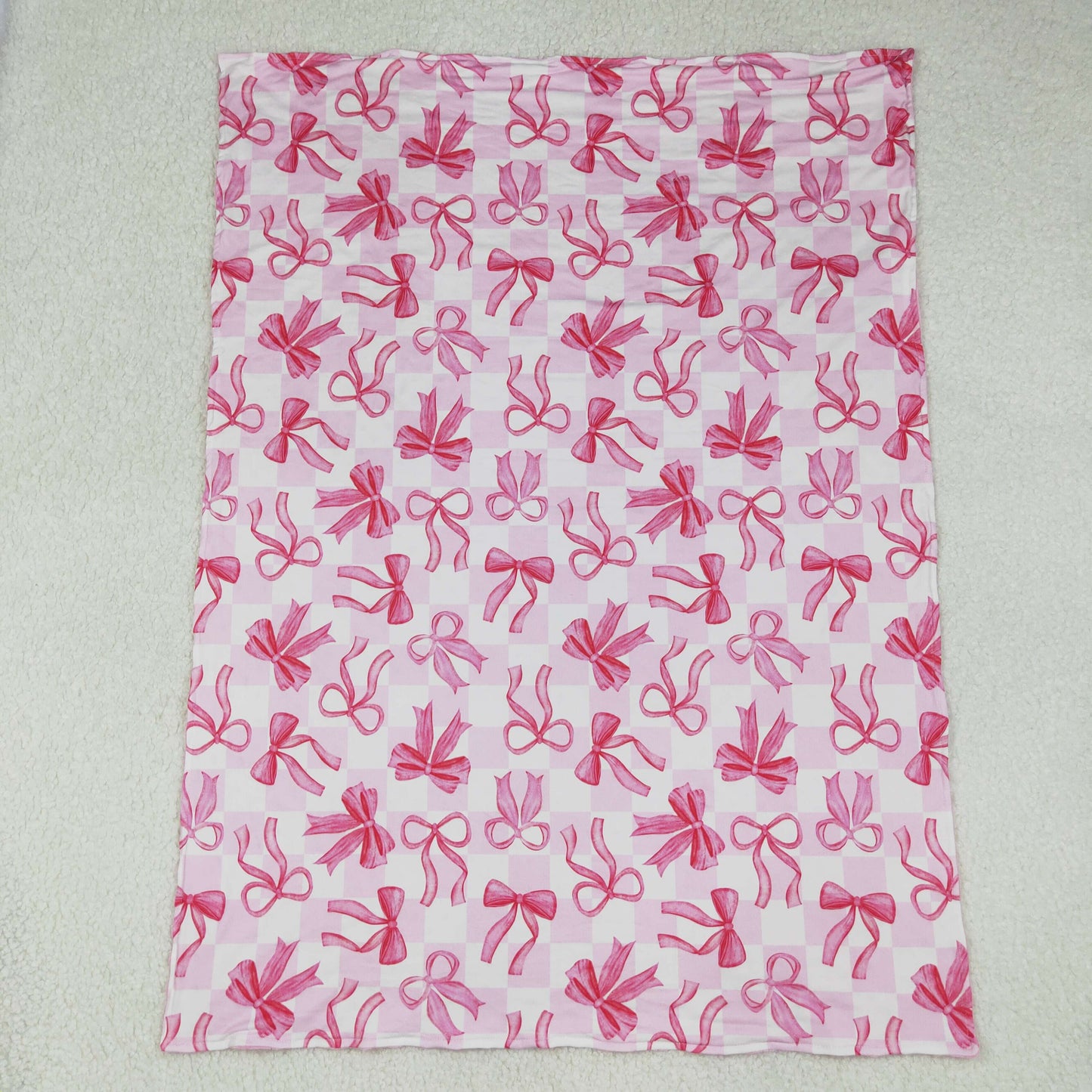 6.11 BL0206 Pink and white plaid baby blanket with bow pattern