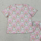 3.28 GSSO3379 Baby Girls Short Sleeve Bows Flowers Checked Top Shorts Slouchy Set