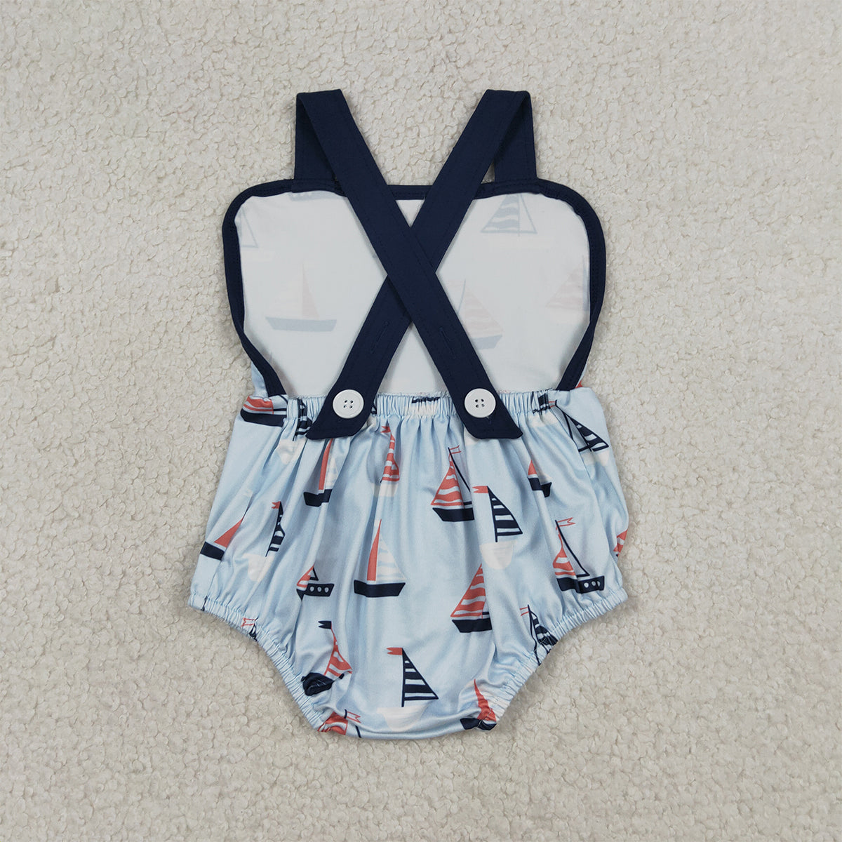 4.3 SR3945 Baby Boys Blue Strap Boats Plaid Rompers