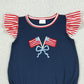 SR3903 Embroidery Bows Flags Baby Girls Flutter Sleeve 4th of July Ruffle Rompers