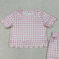 3.31 GSSO3183 Baby Girls Short Sleeve Light Pink Checked Top Shorts Scallop Clothes Sets