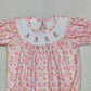 SR3785 Smocked Bow Rabbits Baby Girls Pink Flowers Easter Ruffle Rompers