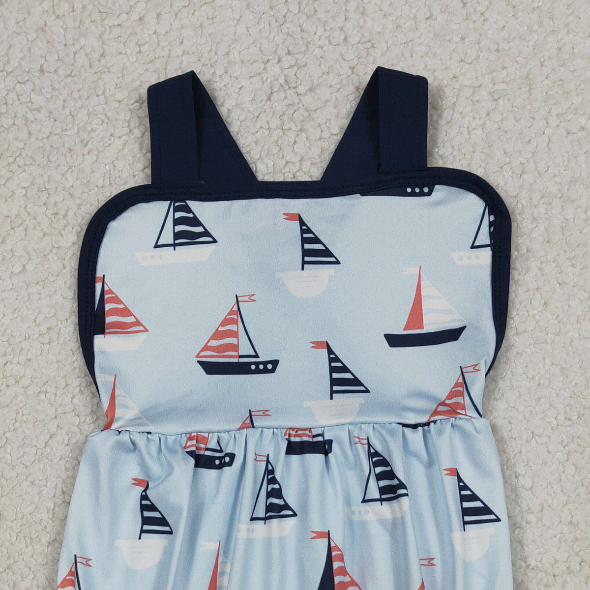 4.3 SR3945-2 Baby Boys Blue Strap Boats Plaid Rompers