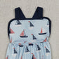 4.3 SR3945 Baby Boys Blue Strap Boats Plaid Rompers
