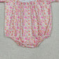 SR3785 Smocked Bow Rabbits Baby Girls Pink Flowers Easter Ruffle Rompers