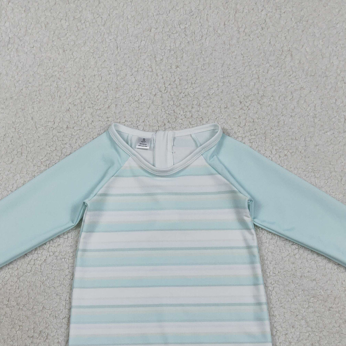 3.30 S0650 Baby Girls Aqua Blue Stripe Romper Swimsuits