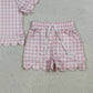 3.31 GSSO3183 Baby Girls Short Sleeve Light Pink Checked Top Shorts Scallop Clothes Sets
