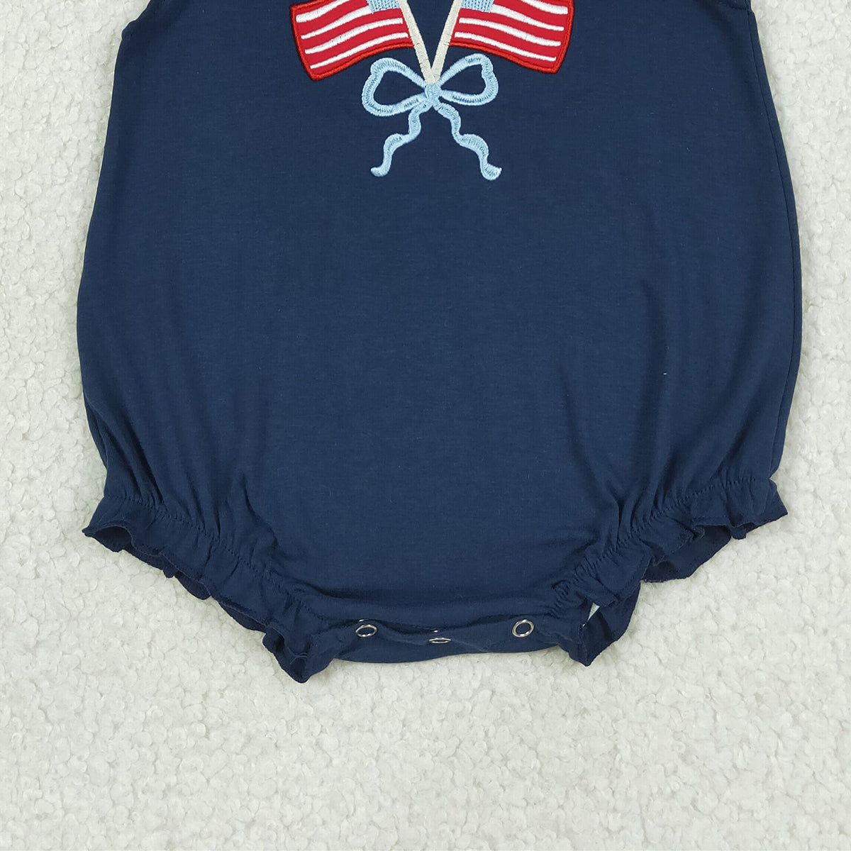 SR3903 Embroidery Bows Flags Baby Girls Flutter Sleeve 4th of July Ruffle Rompers