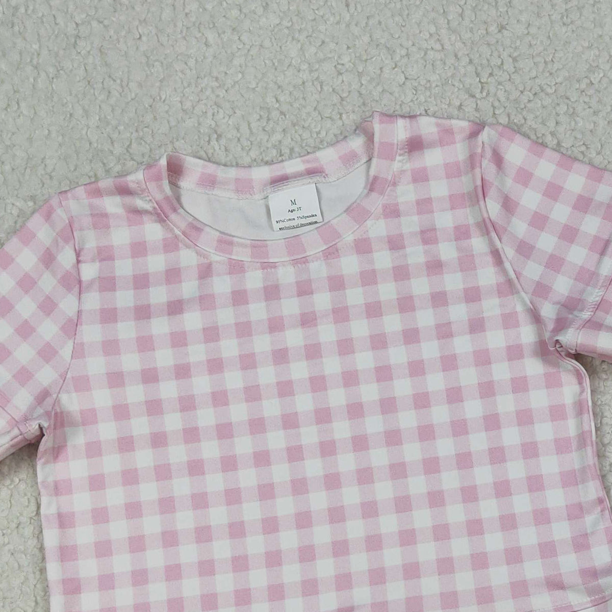 3.31 GSSO3183 Baby Girls Short Sleeve Light Pink Checked Top Shorts Scallop Clothes Sets