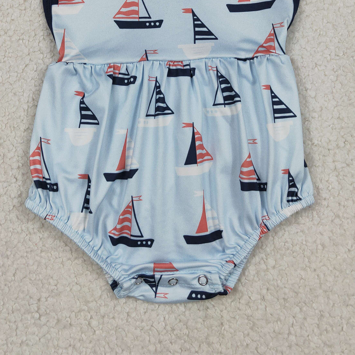 4.3 SR3945 Baby Boys Blue Strap Boats Plaid Rompers