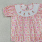 SR3785 Smocked Bow Rabbits Baby Girls Pink Flowers Easter Ruffle Rompers