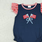 SR3903 Embroidery Bows Flags Baby Girls Flutter Sleeve 4th of July Ruffle Rompers