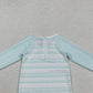 3.30 S0650 Baby Girls Aqua Blue Stripe Romper Swimsuits