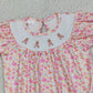 SR3785 Smocked Bow Rabbits Baby Girls Pink Flowers Easter Ruffle Rompers