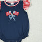 SR3903 Embroidery Bows Flags Baby Girls Flutter Sleeve 4th of July Ruffle Rompers