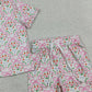3.28 GSSO3379 Baby Girls Short Sleeve Bows Flowers Checked Top Shorts Slouchy Set