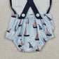 4.3 SR3945 Baby Boys Blue Strap Boats Plaid Rompers