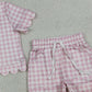 3.31 GSSO3183 Baby Girls Short Sleeve Light Pink Checked Top Shorts Scallop Clothes Sets