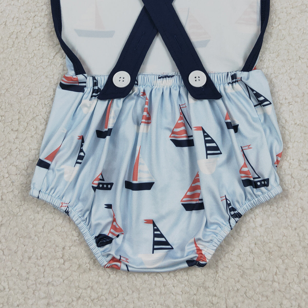 4.3 SR3945-2 Baby Boys Blue Strap Boats Plaid Rompers