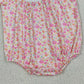 SR3785 Smocked Bow Rabbits Baby Girls Pink Flowers Easter Ruffle Rompers