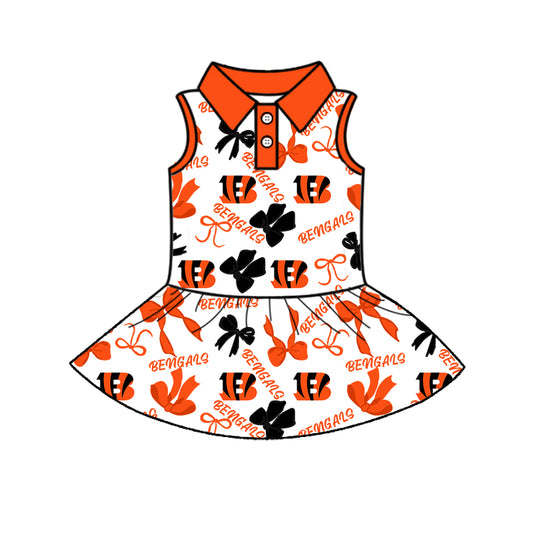 6.11 Letter Orange Bow Button Dress