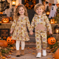 RTS NO MOQ Sibling milk silk Baby Kids Fall Pumpkin Hedgehog Print Matching Set Hoodie Jogger And Girls Long Sleeve Twirl Dress
