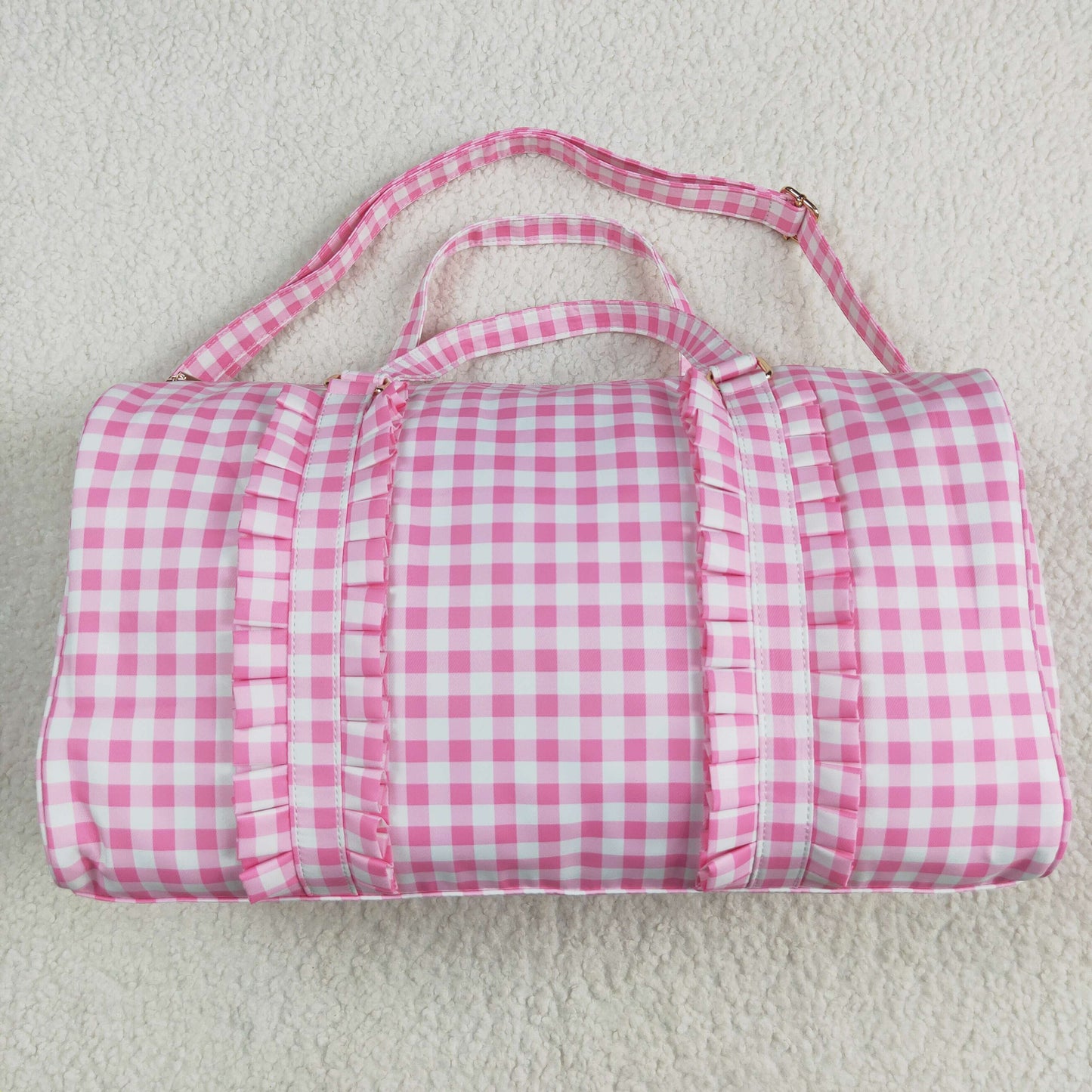 5.1  BA0302 Pink and white plaid lace gym bag