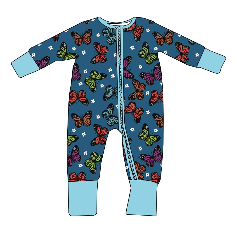 6.20 Blue bow zipper long-sleeved toddler clothes