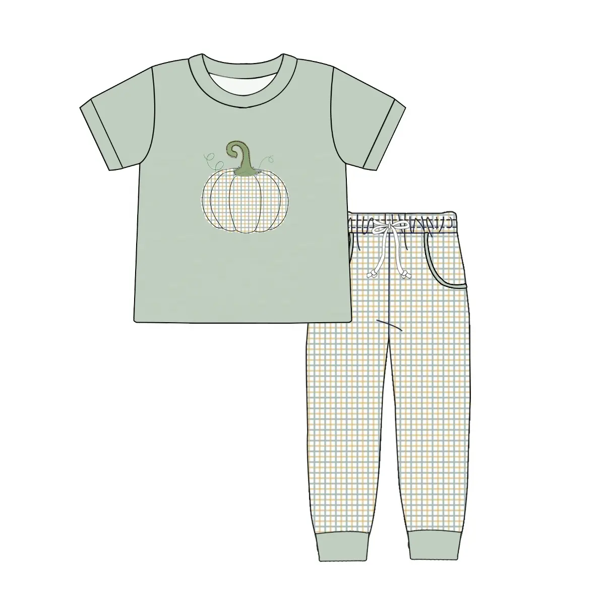 6.17 Boys Pumpkin Green Short Sleeve Long Pants Suit
