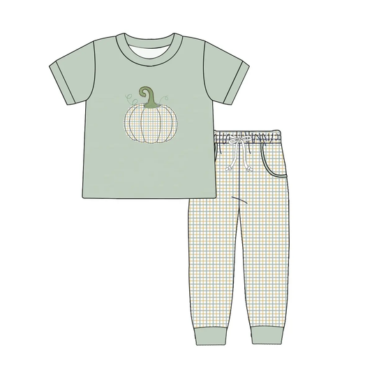 6.17 Boys Pumpkin Green Short Sleeve Long Pants Suit