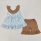 4.1 GSSO2385 Duck puppy brown lace bow blue sleeveless shorts set