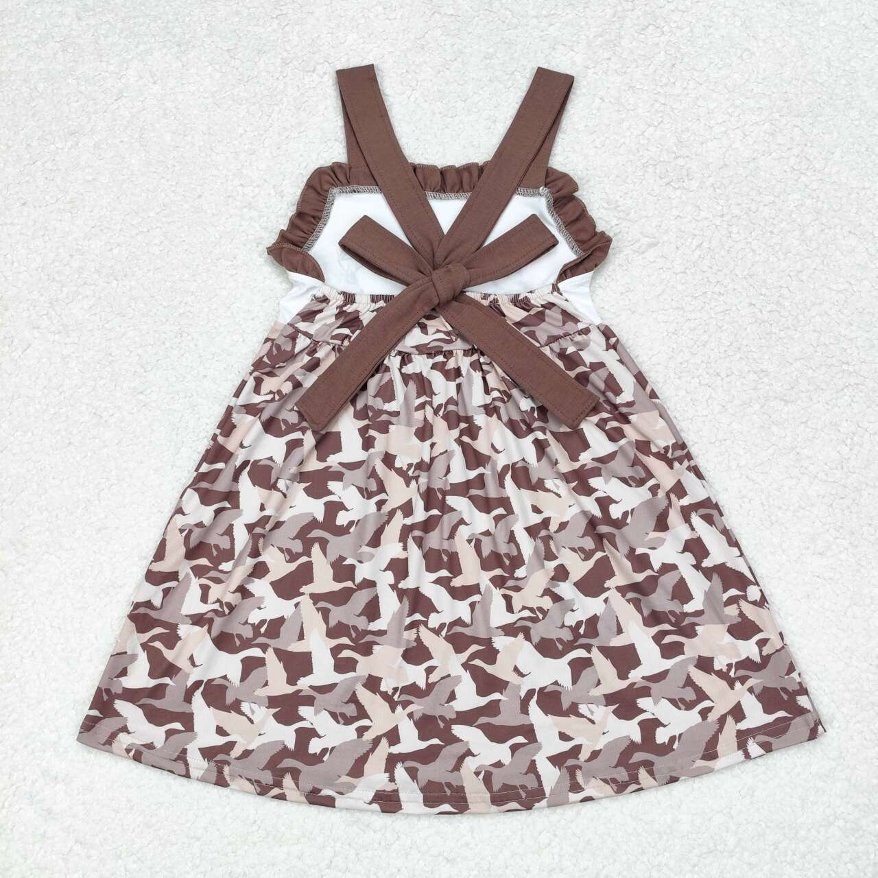 GSD1272 Duck Turkey Deer Brown Lace Bow Sleeveless Dress