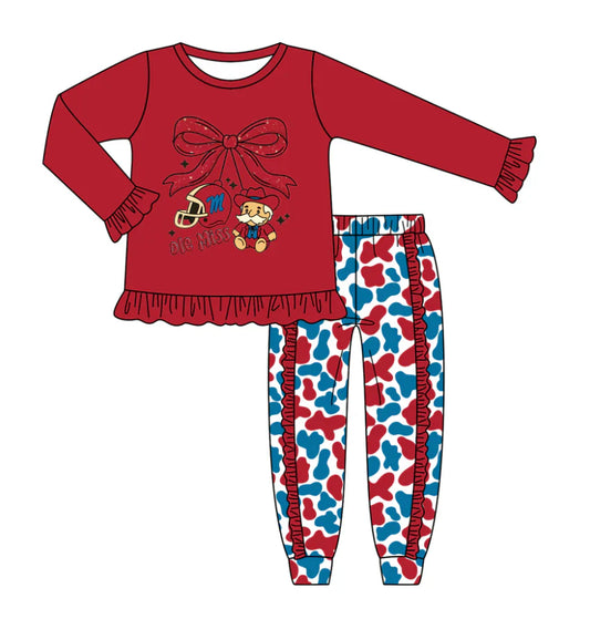 X8.15Baby Girls Red Ole Miss Team Top Ruffle Pants Outfits