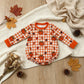 NEW RTS NO MOQ milk silk LR3236 Baby Boys Long Sleeve Orange Checked Pumpkins Leaves Fall Romper
