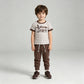 NEW RTS NO MOQ milk silk BSPO0689 Baby Boys Brown Checked Duck Print Pocket Long Sleeve Top Jogger Pants Sets