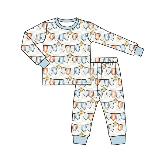 X11.21Preorder(moq 5) Baby Boys Blue Rabbits Chicks Flags Pants Easter Pajamas Sets