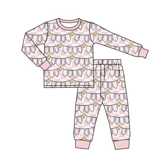 X11.21Preorder(moq 5) Baby Girls Pink Rabbits Chicks Flags Pants Easter Pajamas Sets