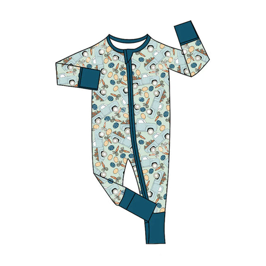 X11.21 Preorder (moq 5)Baby Boys Carrots Eggs Trucks Easter Two Way Zip Convertible Rompers