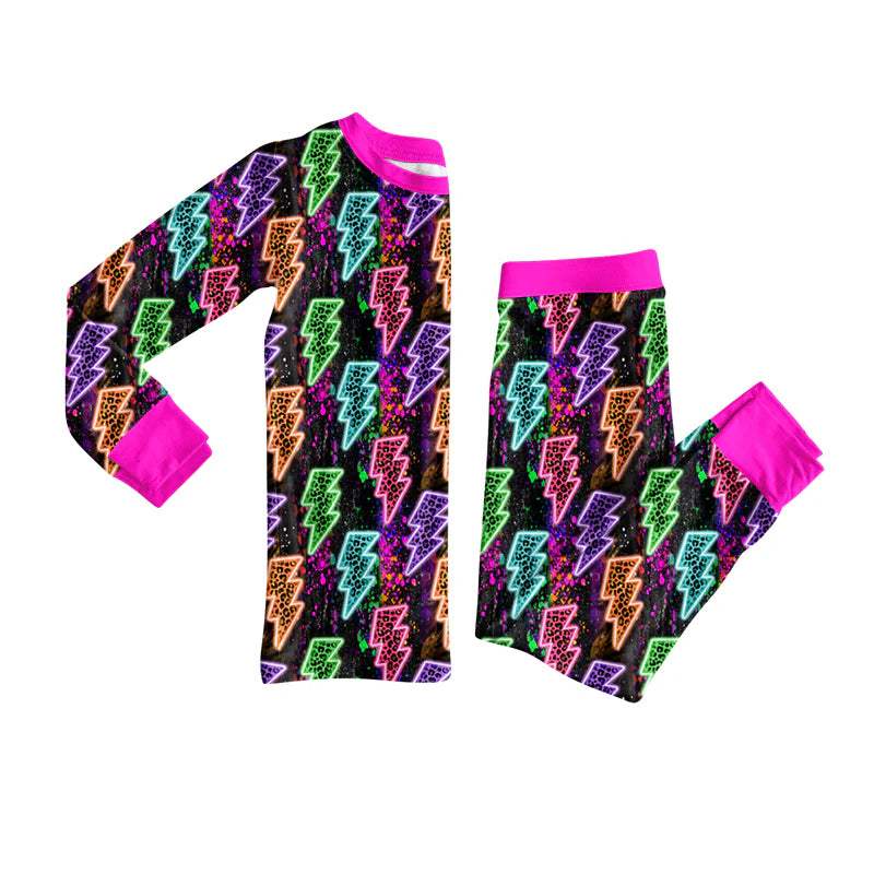 7.23Preorder (moq 5)Baby Girls Long Sleeves Colorful Lights Plaid Top Pants Pajamas Set