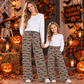 RTS NO MOQ milk silk Sibling Adult To Match Kids Halloween Leopard Bat Print Elastic Waist Wide Leg Pants Fall Casual Trousers