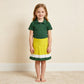 NEW RTS NO MOQ yoga fabric cotton GT1727+GLK0319 Yoga Baby Girls Green Short Sleeve Yoga Active Button Polo Shirts Top Daily Top Yellow Green White Yoga Active Pleated Skirt Short Bottoms Sets