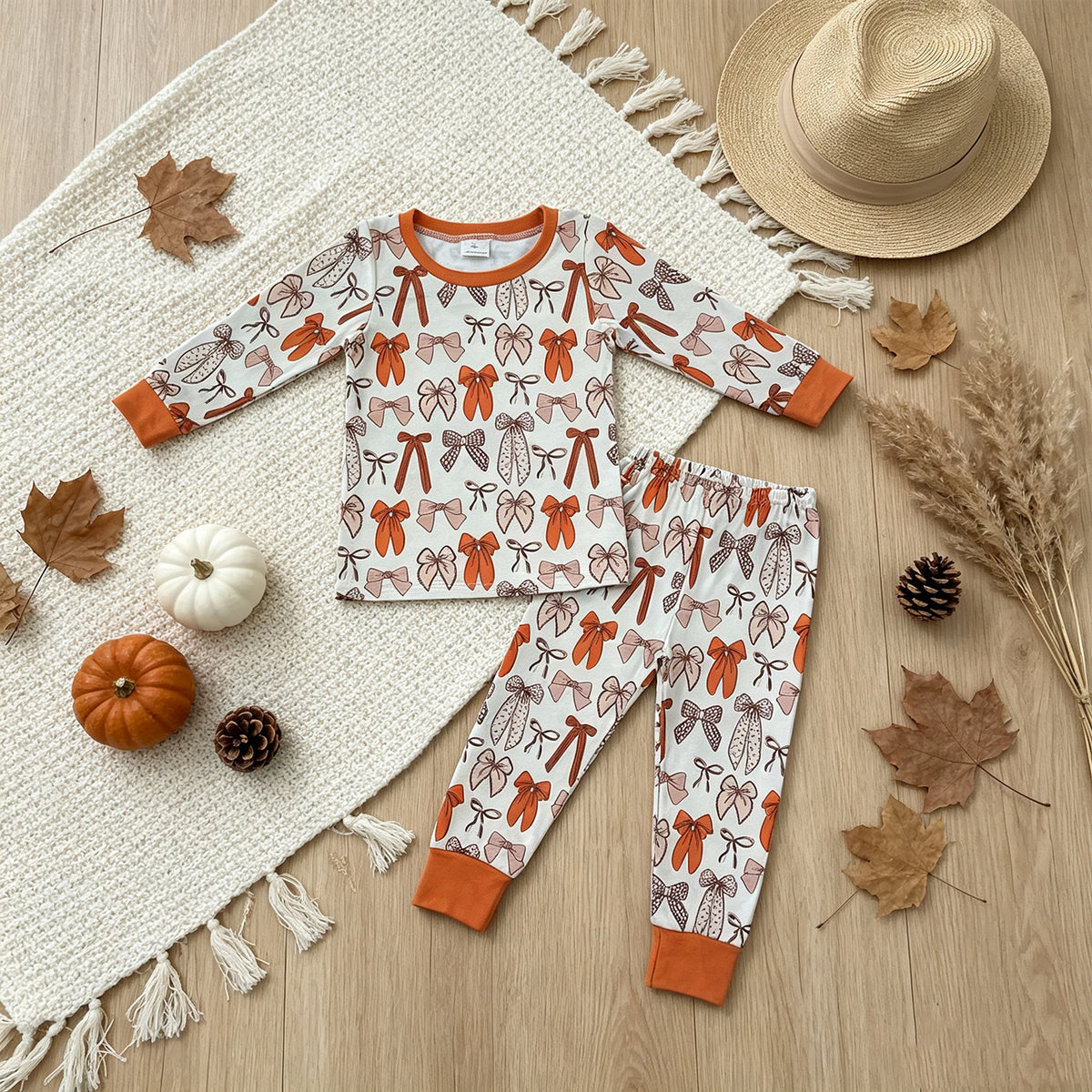 NEW RTS NO MOQ milk silk GLP3531 Baby Girls Long Sleeve Bows Plaid Top Pant Fall Pajamas Sets