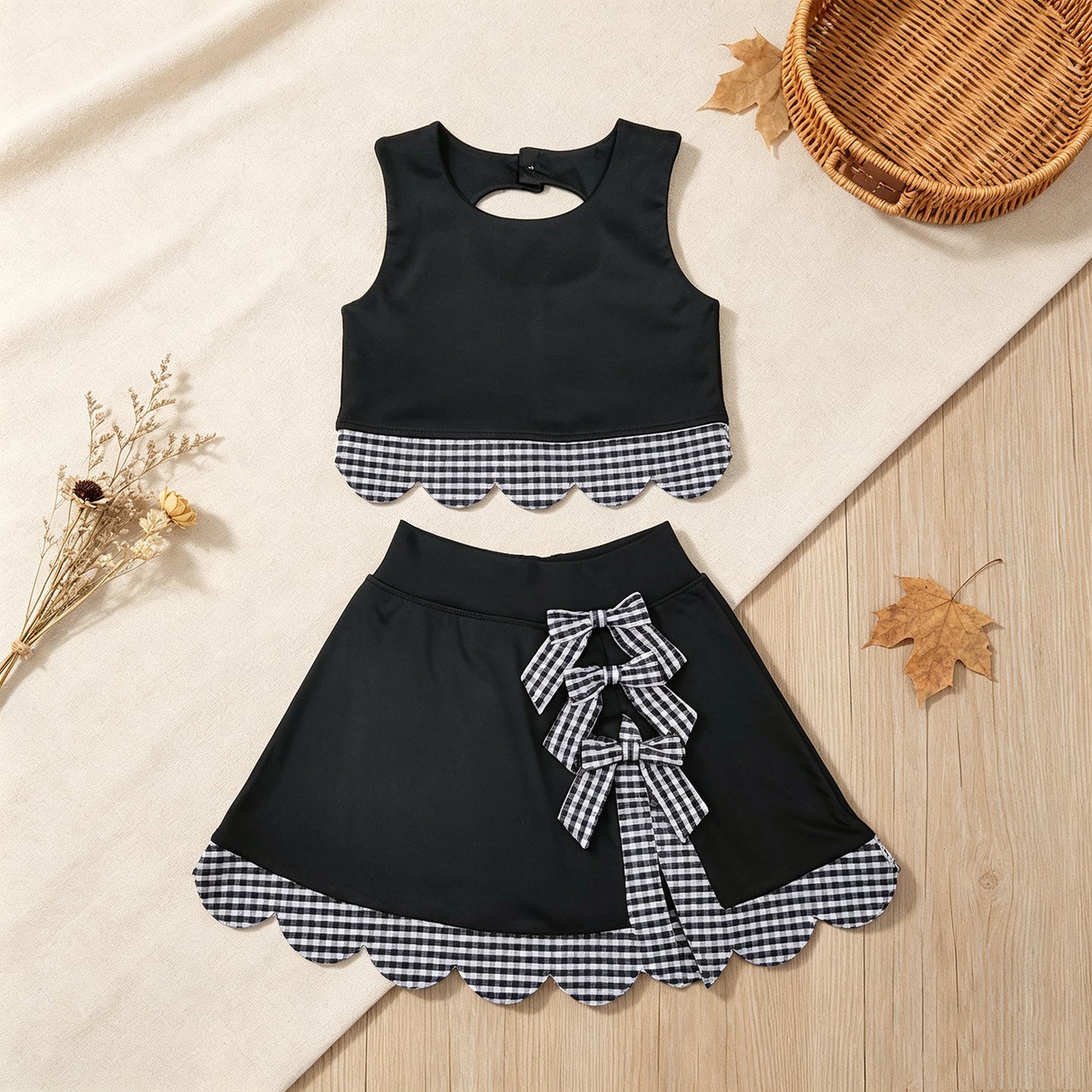 NEW RTS NO MOQ Yoga GSD4176 Baby Girls Sleeveless Vest Top Skirt Shorts Yoga Active Scallop Clothes Sets