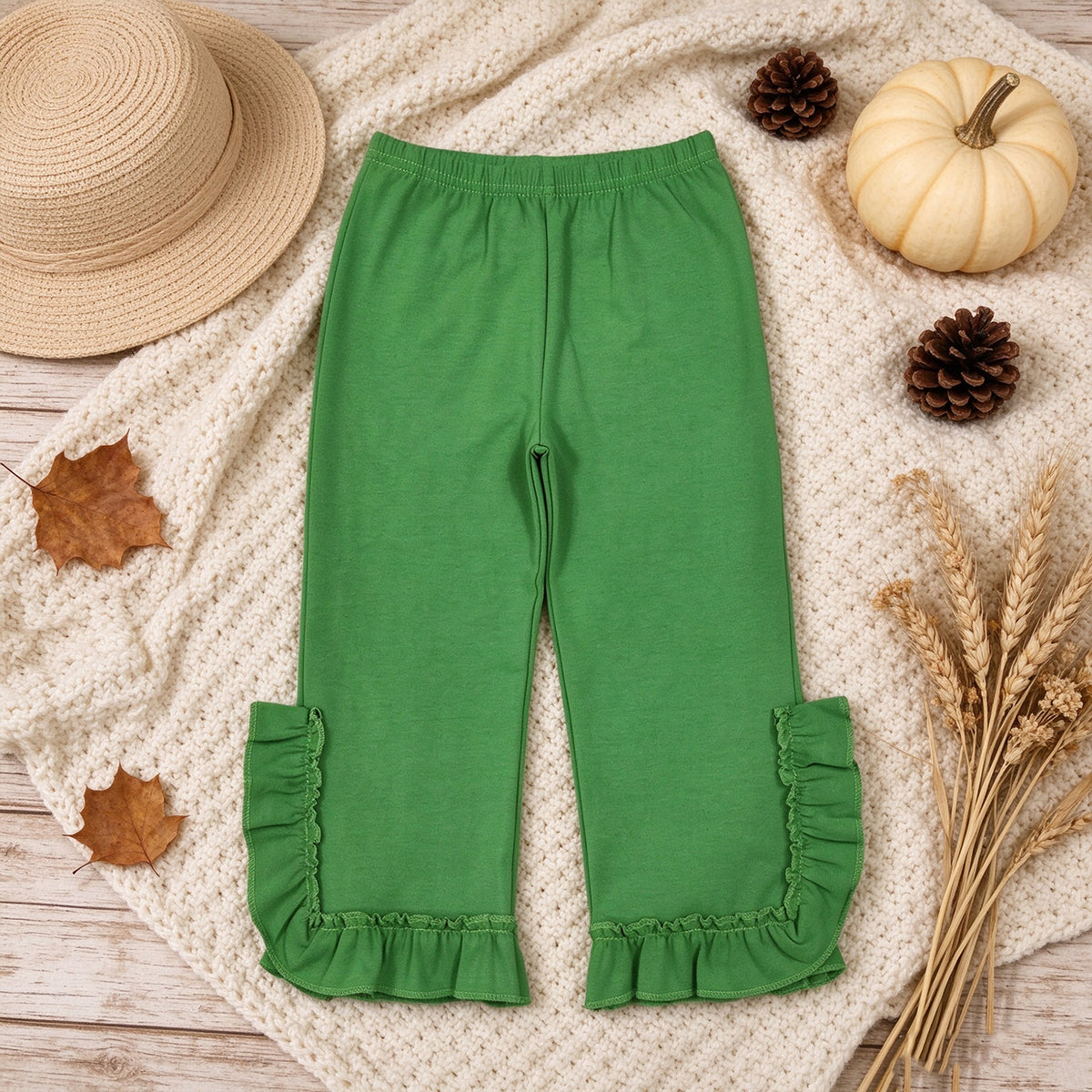 NEW RTS NO MOQ milk silk P1165 Baby Girls Green Ruffle Pants Bottom