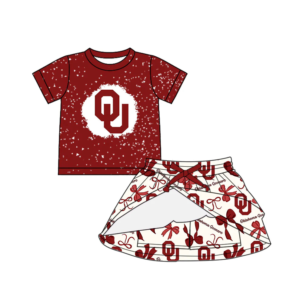6.28Preorder (moq 5)Baby Girls Red Short Sleeves OC Top Bows Plaid Skorts Team Set
