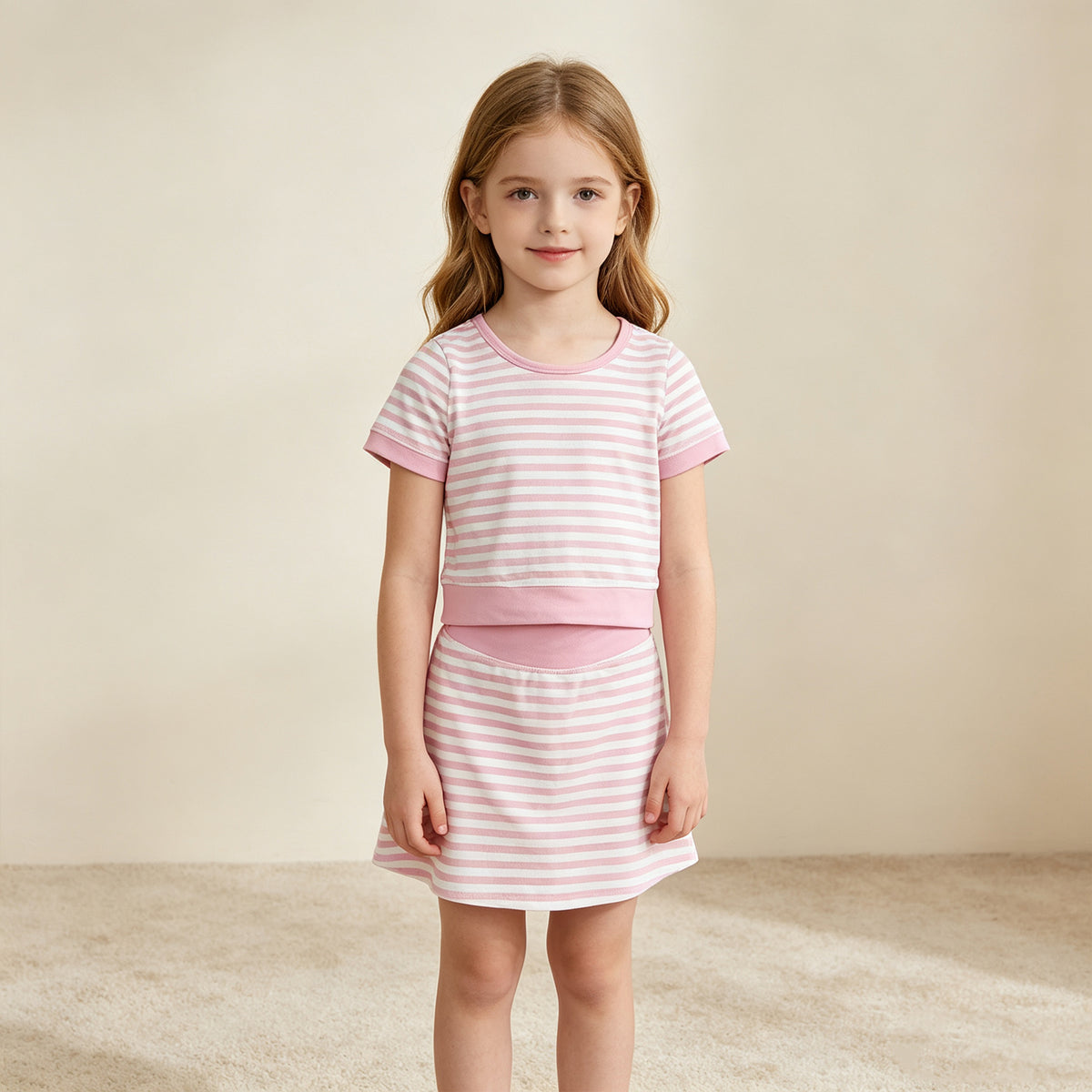 RTS NO MOQ yoga GSD4159 Baby Girls Light Pink Stripe Top Skirt Shorts Yoga Active Clothes Sets